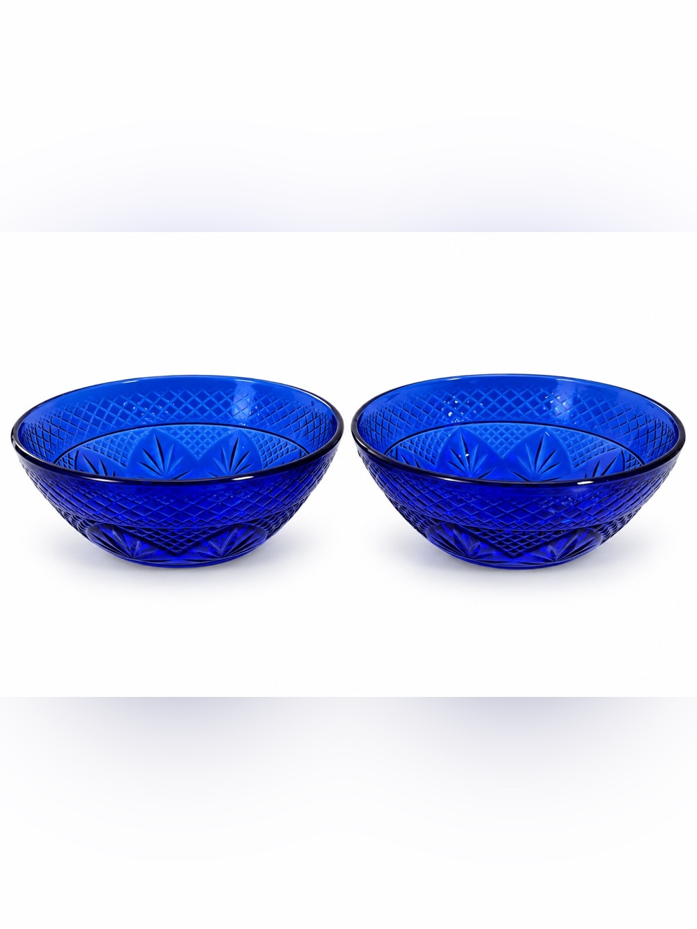 Cristal D’Arques Durand Antique Sapphire Blue Glass Bowls Set of 2 Vintage Franc